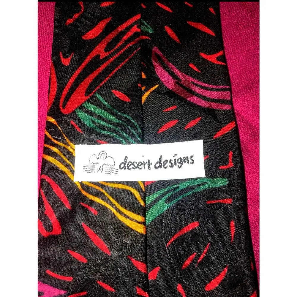 Unique Vintage‎ Desert Designs Retro Abstract 100% Silk Jimmy Pike Tie